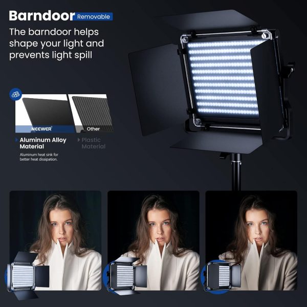 NEEWER 2 Pack Bi Color 660 LED Video Light and Stand Kit: (2) 3200-5600K CRI 96+ Dimmable Light with U Bracket and Barndoor, (2) 75 inches Light Stand for Studio Photography, Video Recording (Black) - Image 3