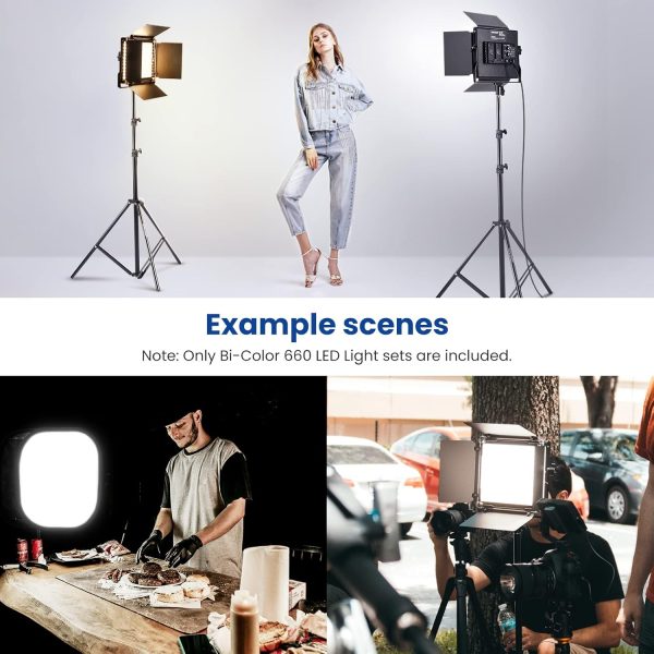 NEEWER 2 Pack Bi Color 660 LED Video Light and Stand Kit: (2) 3200-5600K CRI 96+ Dimmable Light with U Bracket and Barndoor, (2) 75 inches Light Stand for Studio Photography, Video Recording (Black) - Image 9