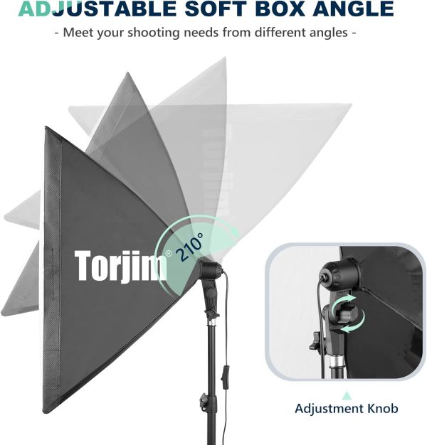 Torjim Softbox Photography Lighting Kit, 2Pcs 27" x 27" Professional Soft Box | 3000K-7500K 85W LED Bulbs with Remote, Photography Continuous Lighting Kit for Studio Lights, Portrait, Video Recording - Image 3